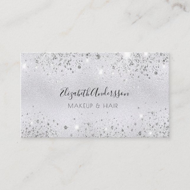 Tarjeta De Visita Belleza de pelo de maquillaje plateado (Anverso)