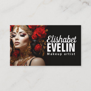 Tarjeta De Visita Belleza elegante: rosas rojas y oro gt56