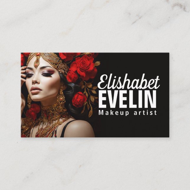 Tarjeta De Visita Belleza elegante: rosas rojas y oro gt56 (Anverso)