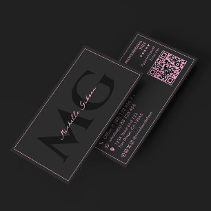 Tarjeta De Visita Belleza Estética Iniciales Femeninas Rosa Negro