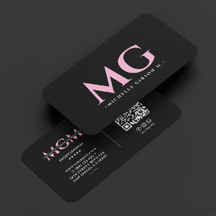 Tarjeta De Visita Belleza Estética Mínima Iniciales Rosa Negro