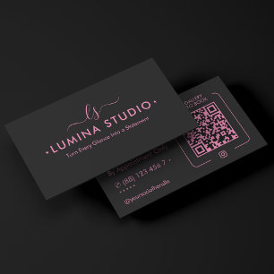 Tarjeta De Visita Belleza Estética Monograma Profesional Rosa Negro