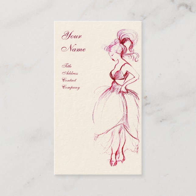 Tarjeta De Visita BELLEZA FASHION, dibujo rojo blanco (Anverso)