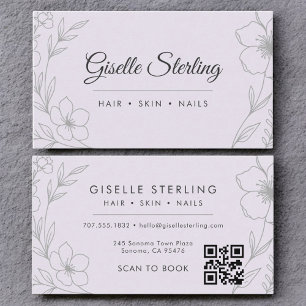 Tarjeta De Visita Belleza floral púrpura de lavanda con código QR bo