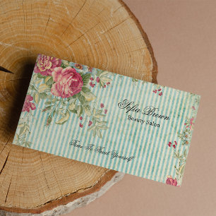 Tarjeta De Visita Belleza floral rosada elegante de las rayas del