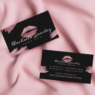 Tarjeta De Visita Belleza glamurosa Artista de maquillaje negro y ro