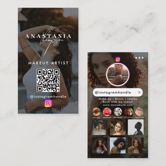 Tarjeta De Visita Belleza influyente arrasa los medios sociales Blac (Anverso / Reverso)