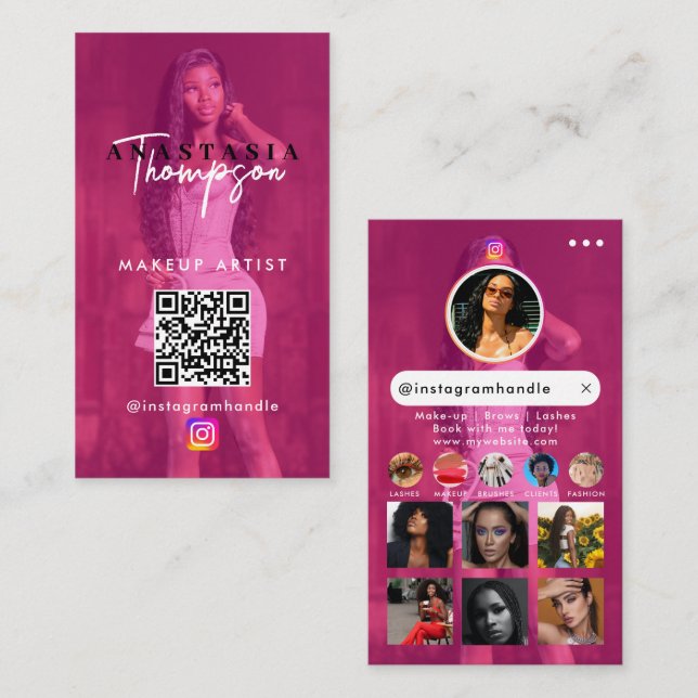 Tarjeta De Visita Belleza influyente Nail Tech Social Media QR Code (Anverso / Reverso)