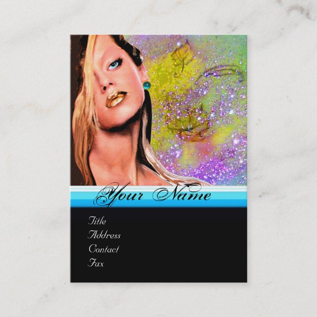 Tarjeta De Visita BELLEZA MAKEUP ARTISTA monograma zafiro azul amari (Anverso)