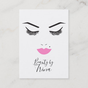Tarjeta De Visita Belleza Maquillaje Cara Pestañas y Labios Rosados 