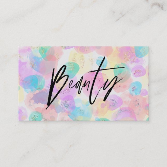 Tarjeta De Visita *~* BELLEZA Pastel Purpurina de acuarela arcoiris (Anverso)
