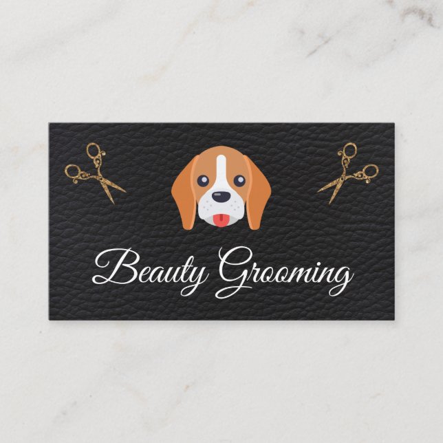 Tarjeta De Visita Belleza Perro Groomer Elite Shears Cuero (Anverso)