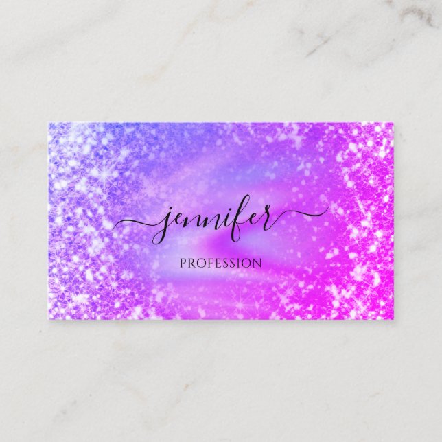 Tarjeta De Visita Belleza profesional maquillaje Holograma Purpurina (Anverso)