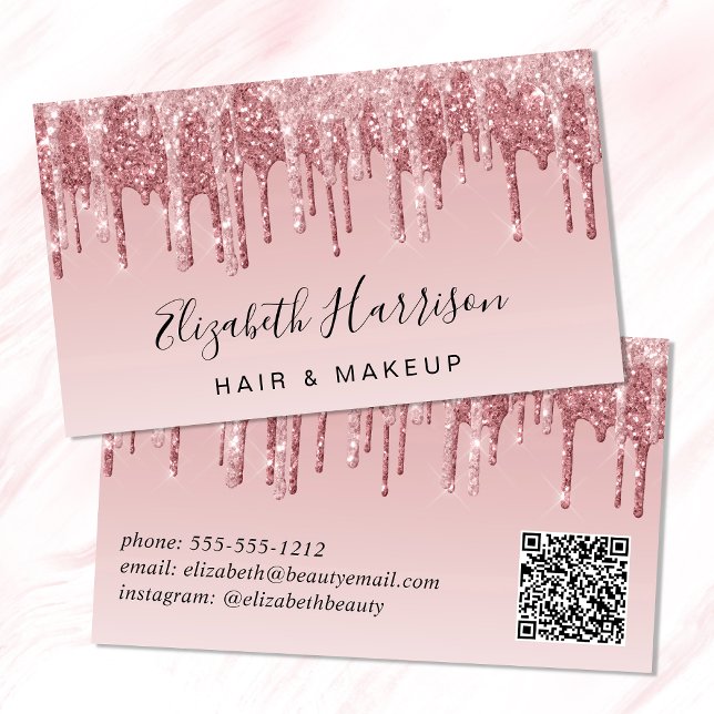 Tarjeta De Visita Belleza purpurina Código QR Oro rosa rosa rosa (Subido por el creador)