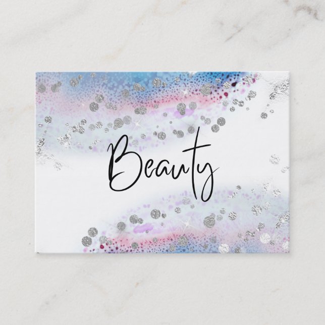 Tarjeta De Visita *~* BELLEZA - Purpurina plateado color azul pastel (Anverso)
