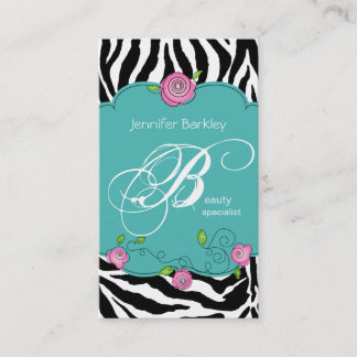 Tarjeta de visita Belleza Salón Rosa de cebra Azul