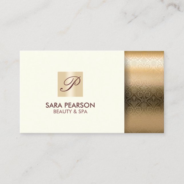 Tarjeta De Visita Belleza Spa Elegante Monograma de Oro (Anverso)