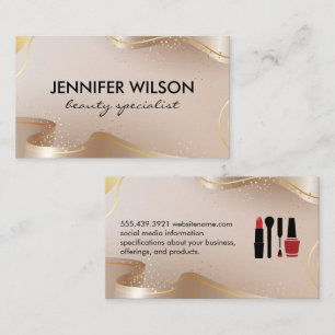 Tarjeta De Visita Belleza y maquillaje   Cinta Beige dorada