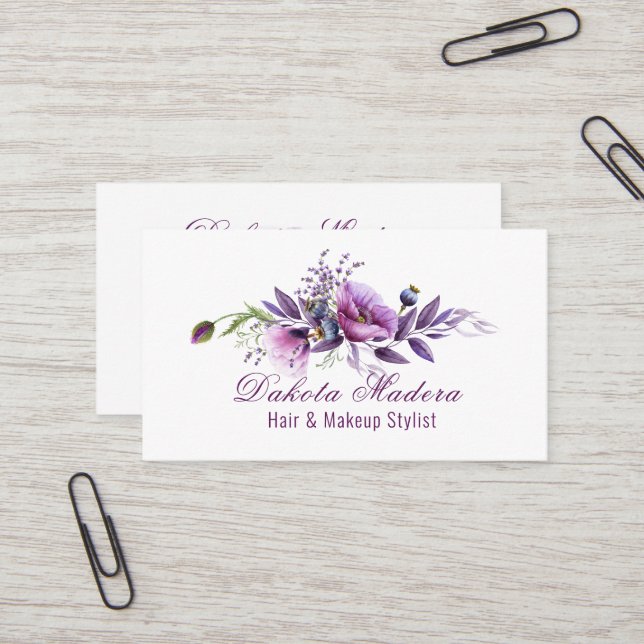 Tarjeta De Visita Bellísimo Poppies Púrpura "Cabello y maquillaje" E (Anverso/Reverso In Situ)