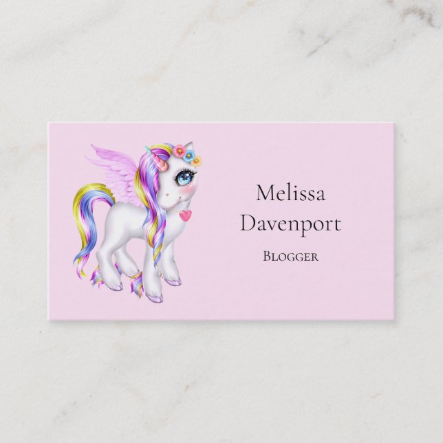 Tarjeta De Visita Bello Unicornio con Crin de Arcoíris (Anverso)