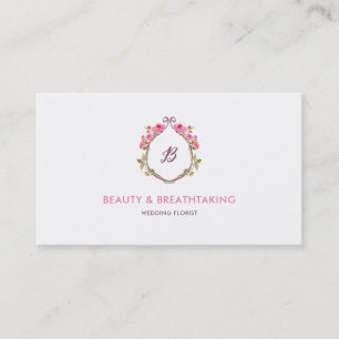 Tarjeta De Visita Bellos Rosas de Moda Escudo Monograma