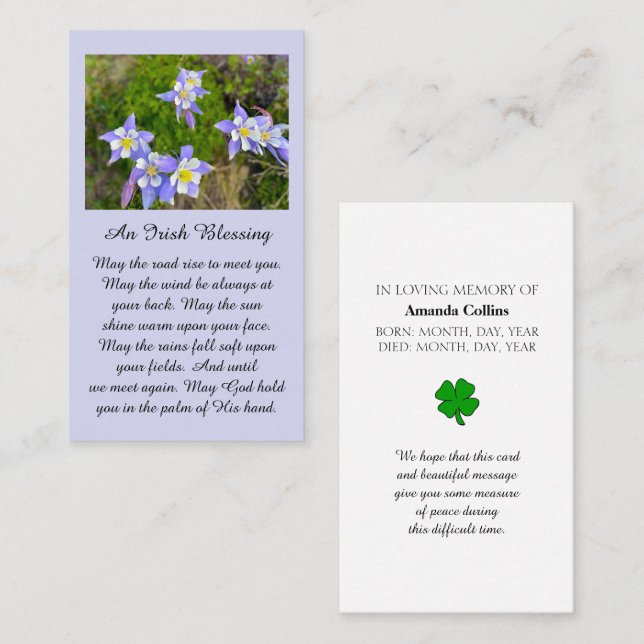 Tarjeta De Visita Bendición Memorial Azul, Violeta, Amarillo, Oració (Anverso / Reverso)