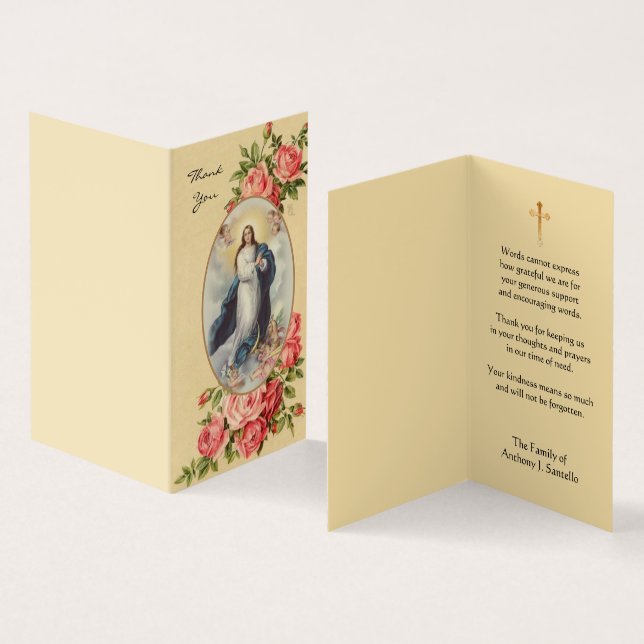 Tarjeta De Visita Bendita Virgen María Condolencia Católica Gracias (Interior y exterior)