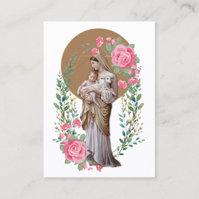 Tarjeta De Visita Bendita Virgen María Jesús Rosa de cordero (Anverso)