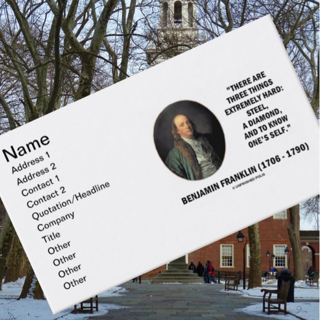 Tarjeta De Visita Benjamin Franklin Tres Cosas Extremadamente Difíci (Let your wry historical side shine with this Benjamin Franklin quote at your next introduction!)