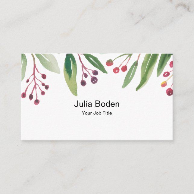 Tarjeta De Visita Berries and Branches Watercolor Elegant (Anverso)