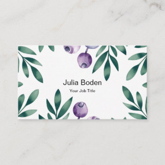 Tarjeta De Visita Berries and Branches Watercolor Foliage