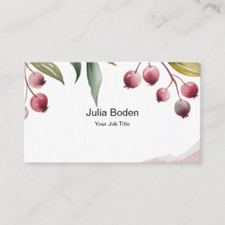Tarjeta De Visita Berries and Branches Watercolor Green