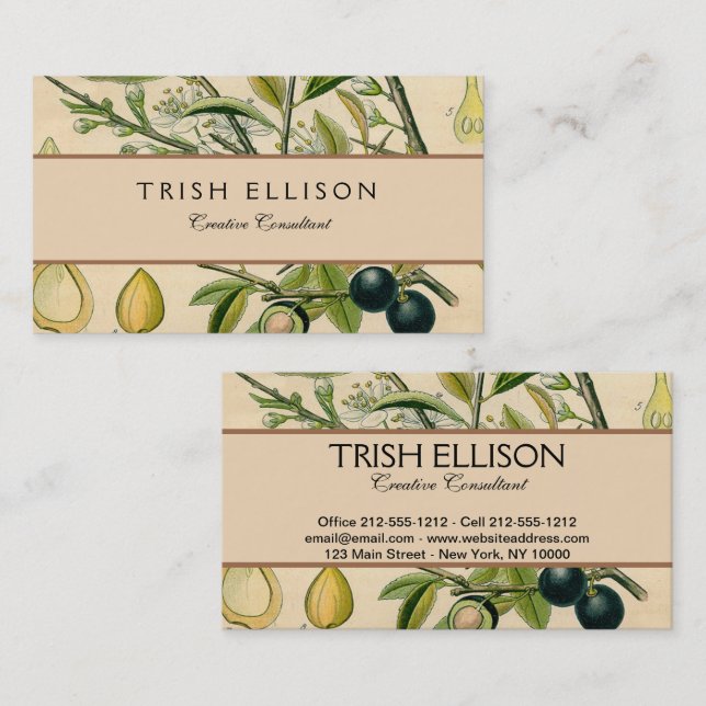 Tarjeta De Visita Berry de flores antiguas de espinas negras (Anverso / Reverso)