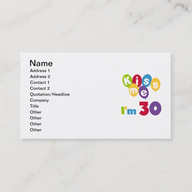 Tarjeta De Visita Bésame soy camisetas y regalos de cumpleaños (Anverso)