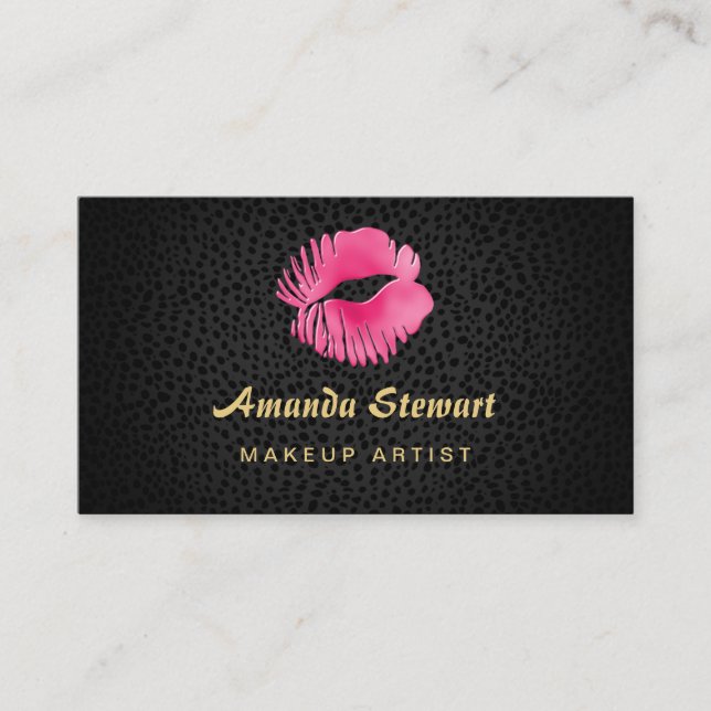 Tarjeta De Visita Beso brillante de brillo rosado Artista de maquill (Anverso)