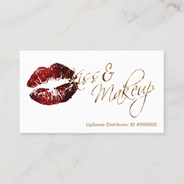 Tarjeta De Visita Beso y maquillaje - Lips de Purpurina rojo de cane (Anverso)