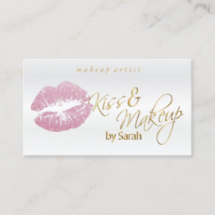 Tarjeta De Visita Beso y maquillaje - purpurina rosado