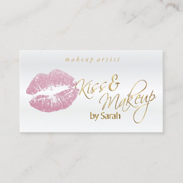 Tarjeta De Visita Beso y maquillaje - purpurina rosado (Anverso)