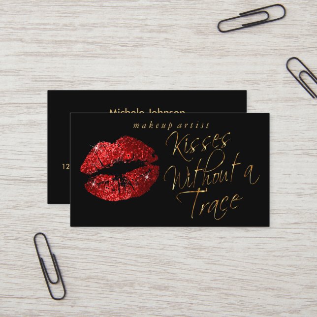 Tarjeta De Visita Besos - Purpurina rojo y oro elegante (Anverso/Reverso In Situ)