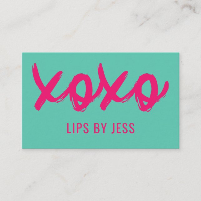 Tarjeta De Visita Besos XOXO Rosa Y Mint | Lipsense (Anverso)