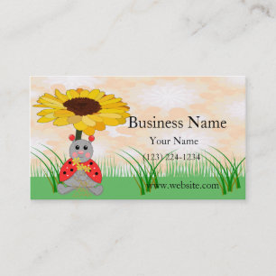 Tarjeta De Visita Bicho Dulce Sentado Bajo Una Escena De Girasol