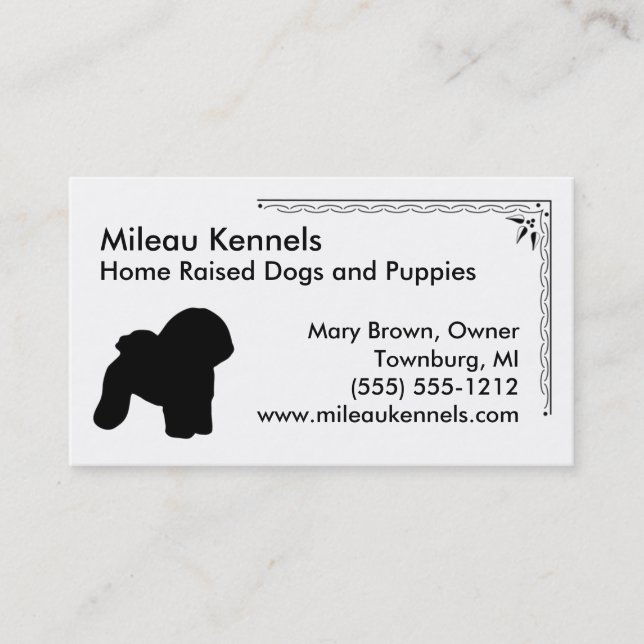 Tarjeta De Visita Bichon Frise Silhouette Black and White (Anverso)