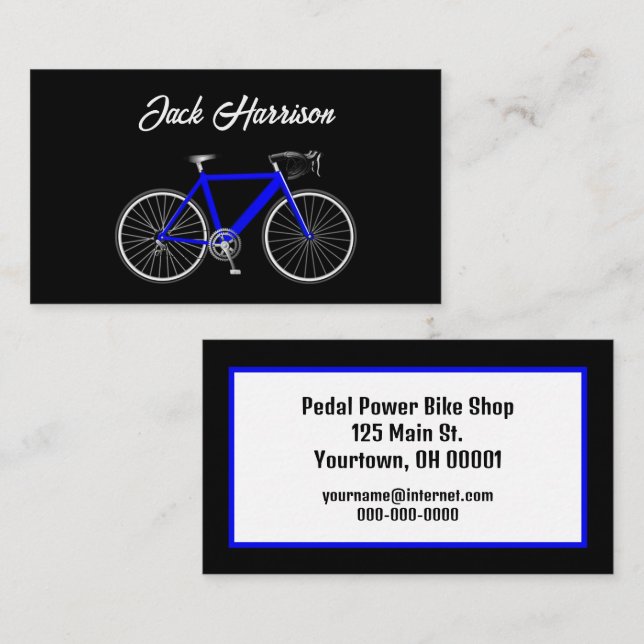 Tarjeta De Visita Bicicleta azul en negro (Anverso / Reverso)