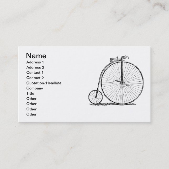 Tarjeta De Visita Bicicleta de rueda alta Penny Farthing (Anverso)