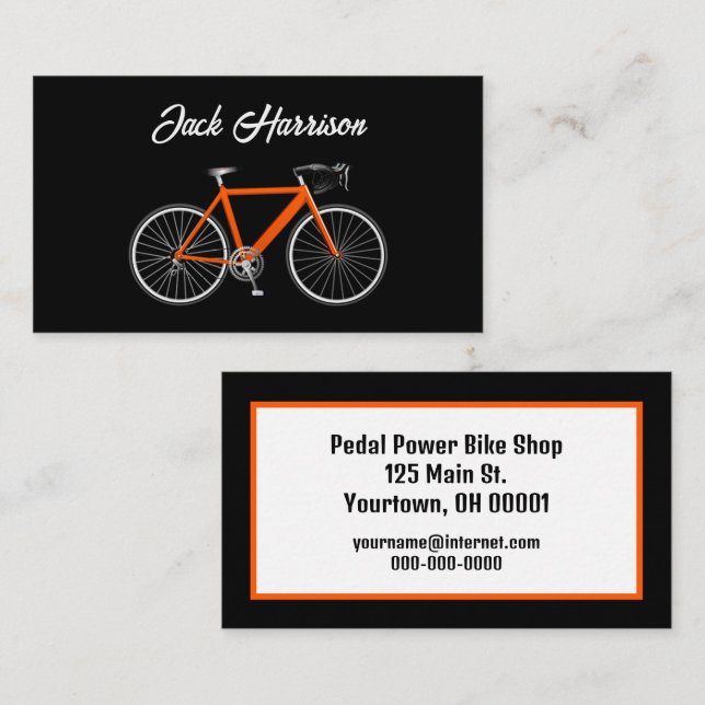 Tarjeta De Visita Bicicleta naranja en negro (Anverso / Reverso)