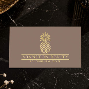 Tarjeta De Visita Bienes Raíces Boutique Gold Pineapple Luxe Beige