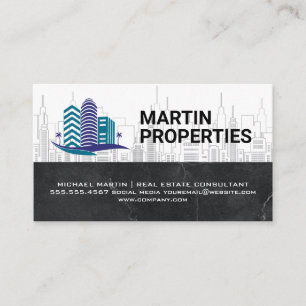 Tarjeta De Visita Bienes Raíces Ciudad Skyline Propiedades