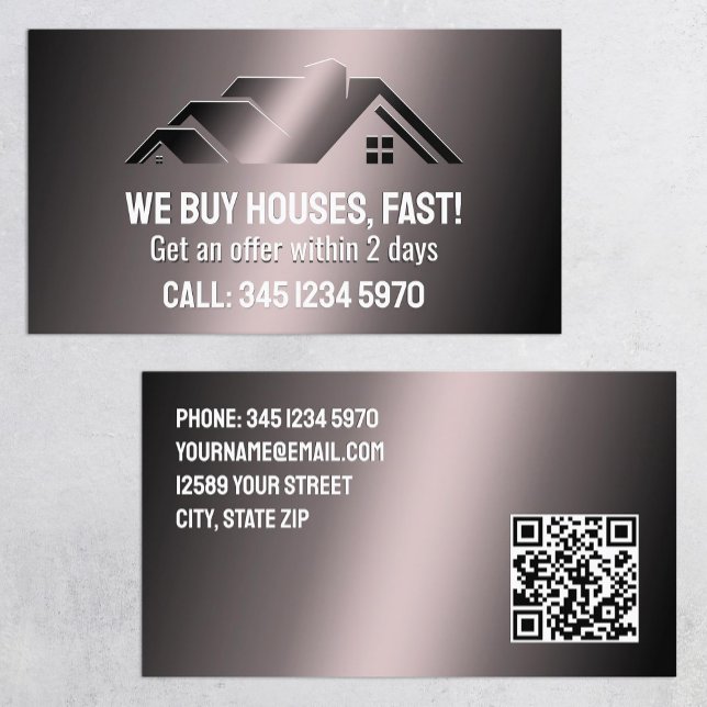 Tarjeta De Visita Bienes Raíces Compramos Casas QR (Real Estate We Buy Houses QR Business Cards)