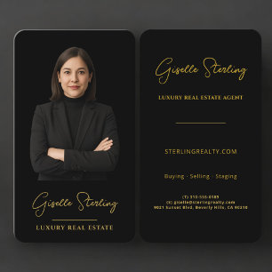 Tarjeta De Visita Bienes Raíces de Lujo Profesional Negro Oro