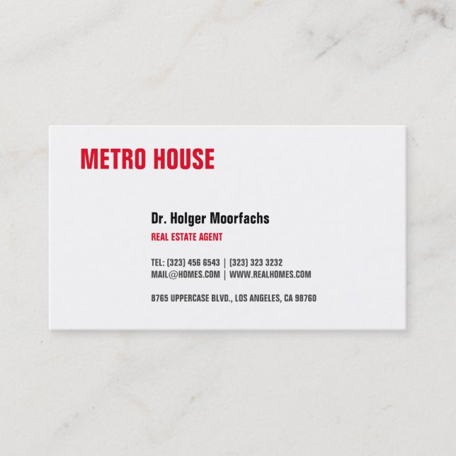 Tarjeta De Visita Bienes raíces negro y rojo (Anverso)